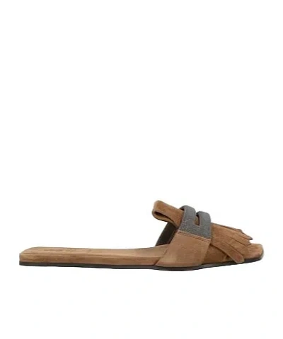 Brunello Cucinelli Suede Slippers In Brown