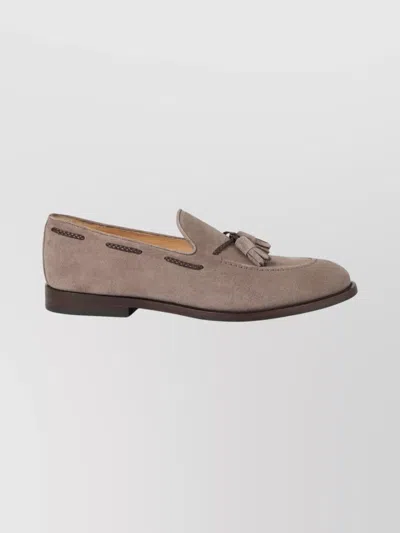 BRUNELLO CUCINELLI SUEDE SLIPPERS WITH ALMOND TOE AND TASSELS