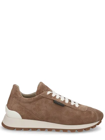 Brunello Cucinelli Suede Sneakers With Iconic Jewel Application In Multi