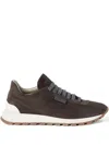 Brunello Cucinelli Brown Low Top Sneakers With Monil Detail On The Side And Embossed Logo Lettering On The Rear In Leat In Brown