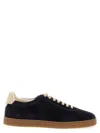 Brunello Cucinelli Washed Suede Sneakers With Contrast Leather Heel And Durable Latex Sole In Black