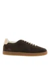 Brunello Cucinelli Suede Low-top Sneakers Contrast Detail In Brown