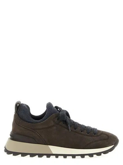 Brunello Cucinelli Suede Sneakers In Animal Print