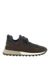 Brunello Cucinelli Suede Flannel Microsole Runner Sneakers With Monili Pull Tab In Brown
