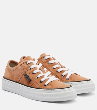 Brunello Cucinelli Women Suede Sneakers With Monili Detail On The Side In Multi