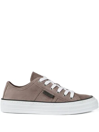 Brunello Cucinelli Low Top Lace-up Sneakers In Brown