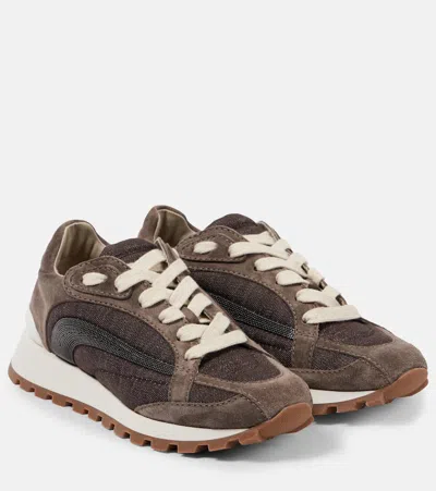 Brunello Cucinelli Suede Sneakers In Taiga