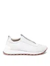 Brunello Cucinelli Women Slip On Sneakers In Leather And Fabric In Neutral