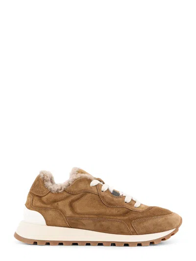 Brunello Cucinelli Suede Sneakers With Fur Lining In Brown