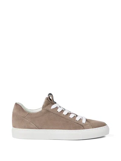 Brunello Cucinelli Suede Sneakers With Monile Details In Brown