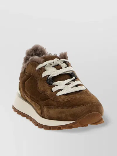 Brunello Cucinelli Suede Sneakers With Rubber Sole Contrast
