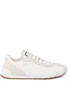Brunello Cucinelli Embellished Suede-trimmed Stretch-knit Sneakers In White
