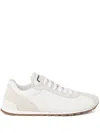 Brunello Cucinelli Embellished Suede-trimmed Stretch-knit Sneakers In White