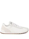 Brunello Cucinelli Embellished Suede-trimmed Stretch-knit Sneakers In White
