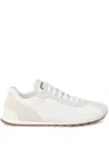 Brunello Cucinelli Embellished Suede-trimmed Stretch-knit Sneakers In White