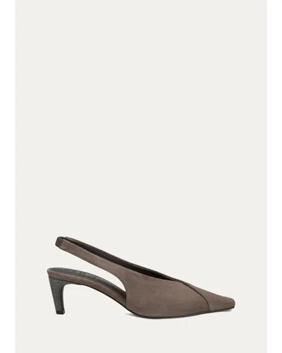 Brunello Cucinelli Suede Snip-toe Slingback Pumps In Brown