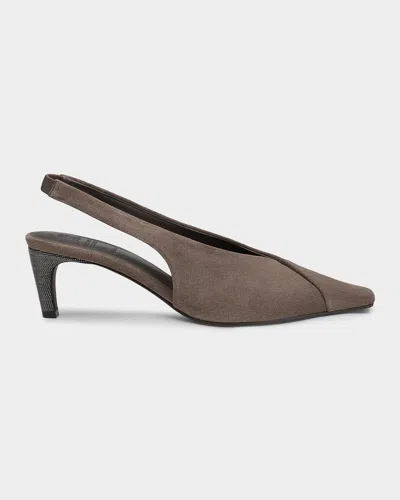 Brunello Cucinelli Suede Snip-toe Slingback Pumps In Brown