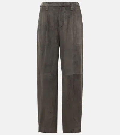 Brunello Cucinelli Gerade Hose Aus Veloursleder In Grau