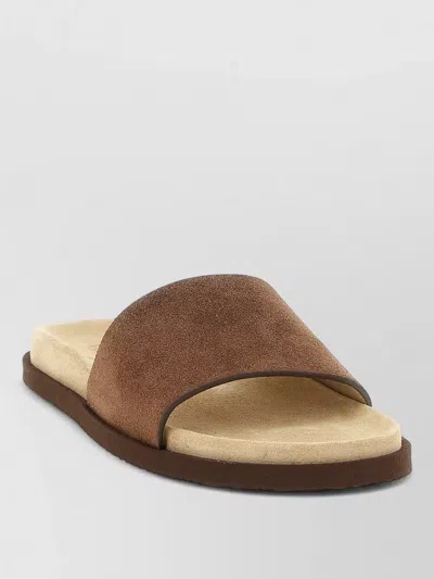 Brunello Cucinelli Suede Strap Flat Sole Open Toe Slides In Multi