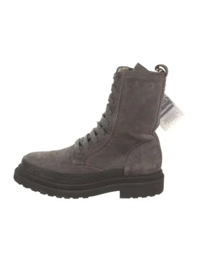 Pre-owned Brunello Cucinelli Suede Studded Accents Combat Boots In Gray