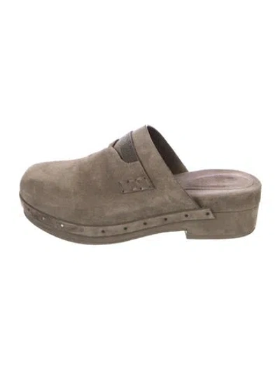 Pre-owned Brunello Cucinelli Suede Studded Accents Mules In Neutral