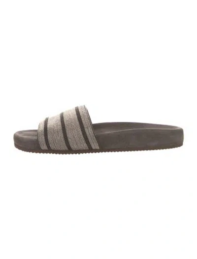 Pre-owned Brunello Cucinelli Suede Studded Accents Slides In Brown