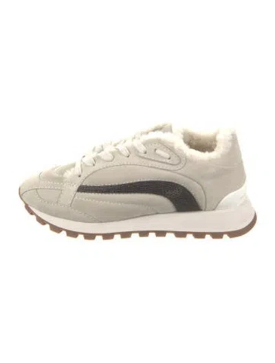 Pre-owned Brunello Cucinelli Suede Studded Accents Sneakers In Neutral