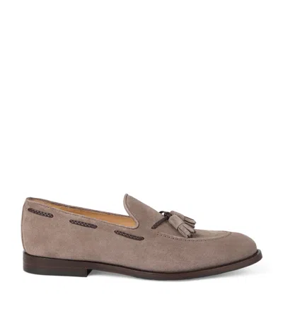 Brunello Cucinelli Suede Tassel Loafers In Brown