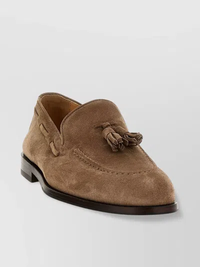 Brunello Cucinelli Suede Tassel Loafers Round Toe In Brown