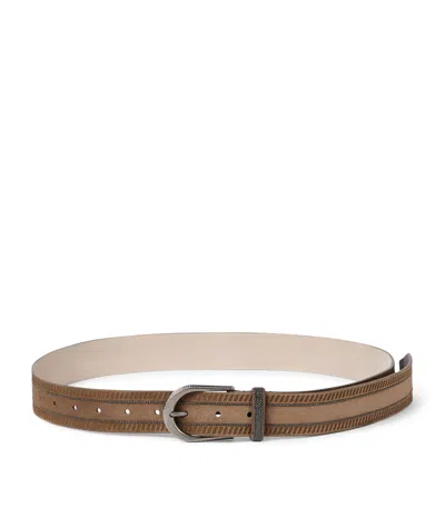 Brunello Cucinelli Suede Textured Belt In Brown
