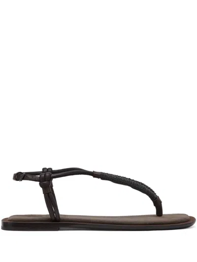 Brunello Cucinelli Suede Thongs In Brown