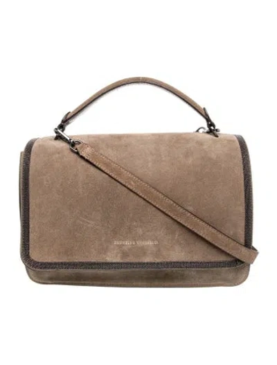 Pre-owned Brunello Cucinelli Suede Top Handle Bag In Brown