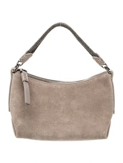 Pre-owned Brunello Cucinelli Suede Top Handle Bag In Gray