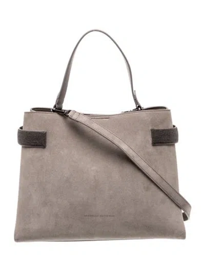 Pre-owned Brunello Cucinelli Suede Top Handle Bag In Gray