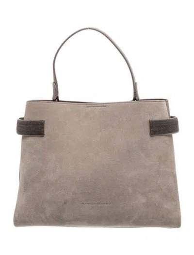 Pre-owned Brunello Cucinelli Suede Top Handle Bag In Grey