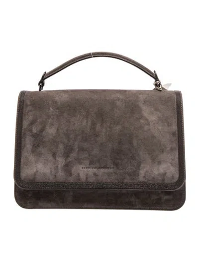 Pre-owned Brunello Cucinelli Suede Top Handle Bag In Grey