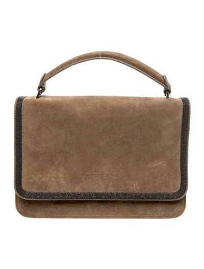 Pre-owned Brunello Cucinelli Suede Top Handle Bag In Neutral