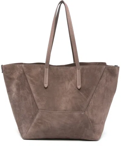 Brunello Cucinelli Suede Tote Bag In Gray