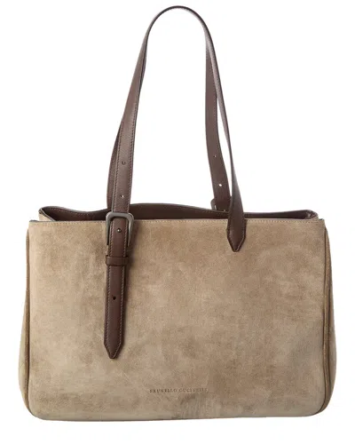 Brunello Cucinelli Suede Tote In Neutral