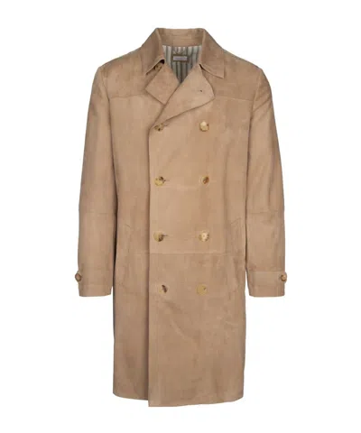 Brunello Cucinelli Suede Trench Coat In Brown