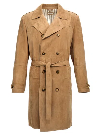 Brunello Cucinelli Suede Trench Coat Coats, Trench Coats Beige In Brown