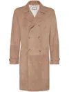 Brunello Cucinelli Double-breasted Lamb Leather Coat In Brown