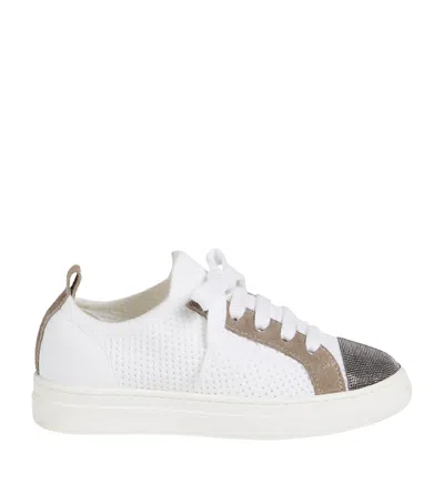 Brunello Cucinelli Kids' Suede-trim Knit Monili Sneakers In White