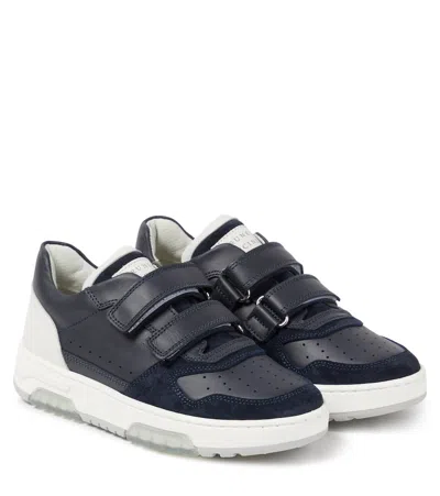 Brunello Cucinelli Kids' Suede-trimmed Leather Sneakers In Black