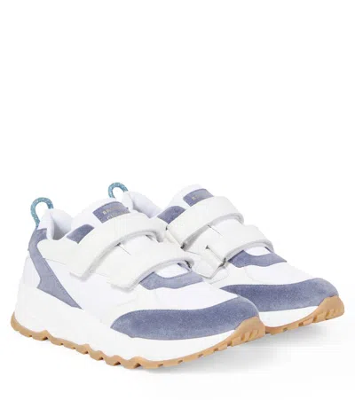Brunello Cucinelli Kids' Suede-trimmed Leather Sneakers In White