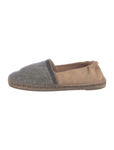 Pre-owned Brunello Cucinelli Suede Tweed Pattern Espadrilles In Grey/neutrals
