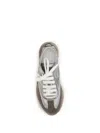 Brunello Cucinelli Monili Pull-tab Crinkle-effect Leather Low-top Sneakers In Gray