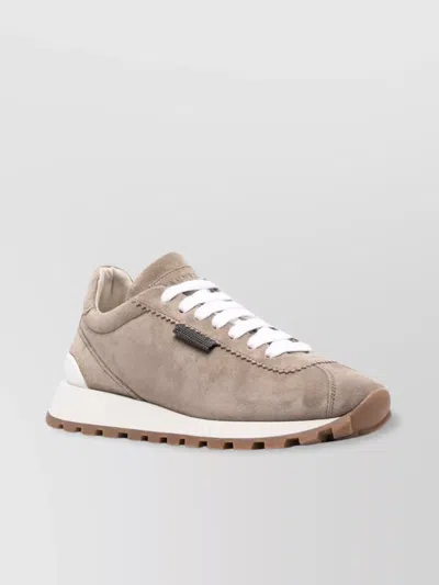Brunello Cucinelli Suede Upper Round Toe Non-slip Rubber Sole In Beige