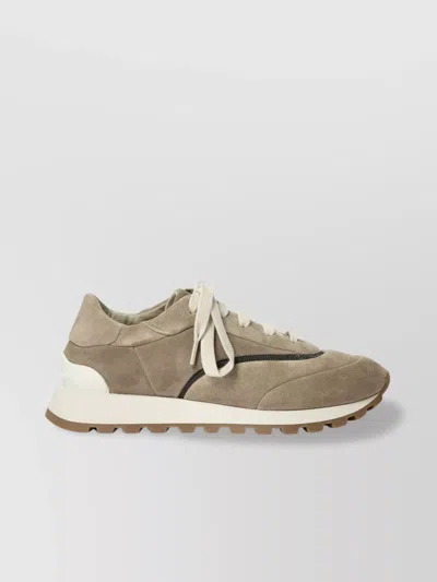 Brunello Cucinelli Suede Upper Round Toe Rubber Sole Sneakers In Multi