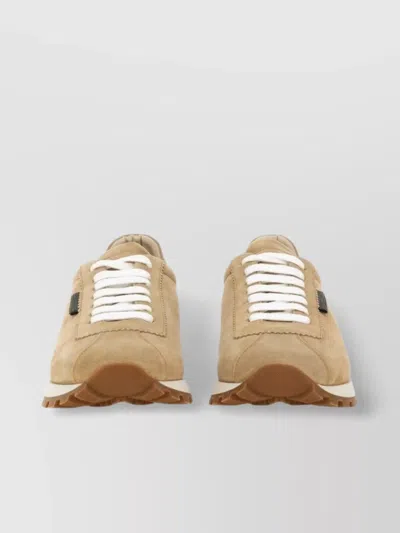 Brunello Cucinelli Suede Upper Rubber Sole Sneaker In Cream